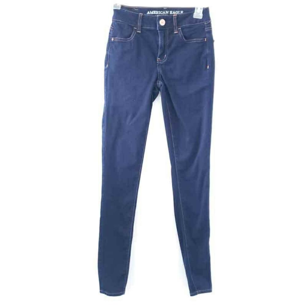 American Eagle Hi-Rise Jegging Super Super Stretch Jeans Size 0 Dark Wash - Picture 1 of 8